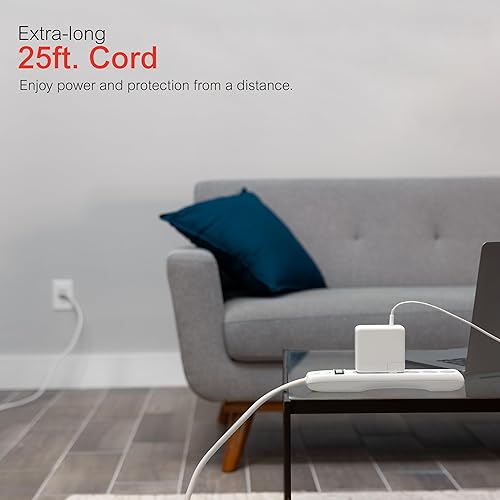 Miniatura 8 de GE - Paquete de 2protectores de sobretensión de 6tomas, extensión de 4pies, 800julios, enchufe plano, tapas de seguridad de cierre por torsión, luz