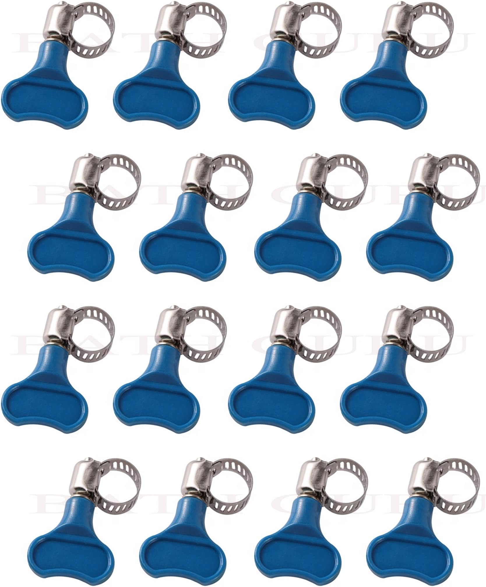 BATH GURU Stainless Steel Hand Adjustable Worm Gear Key Type Hose Clamps 3/4 Inch Gas Water Tap Garden Pipe Clamp Clips for Plumbing Mechanical & Multi Uses (Pack Of 16, .75 Inch)