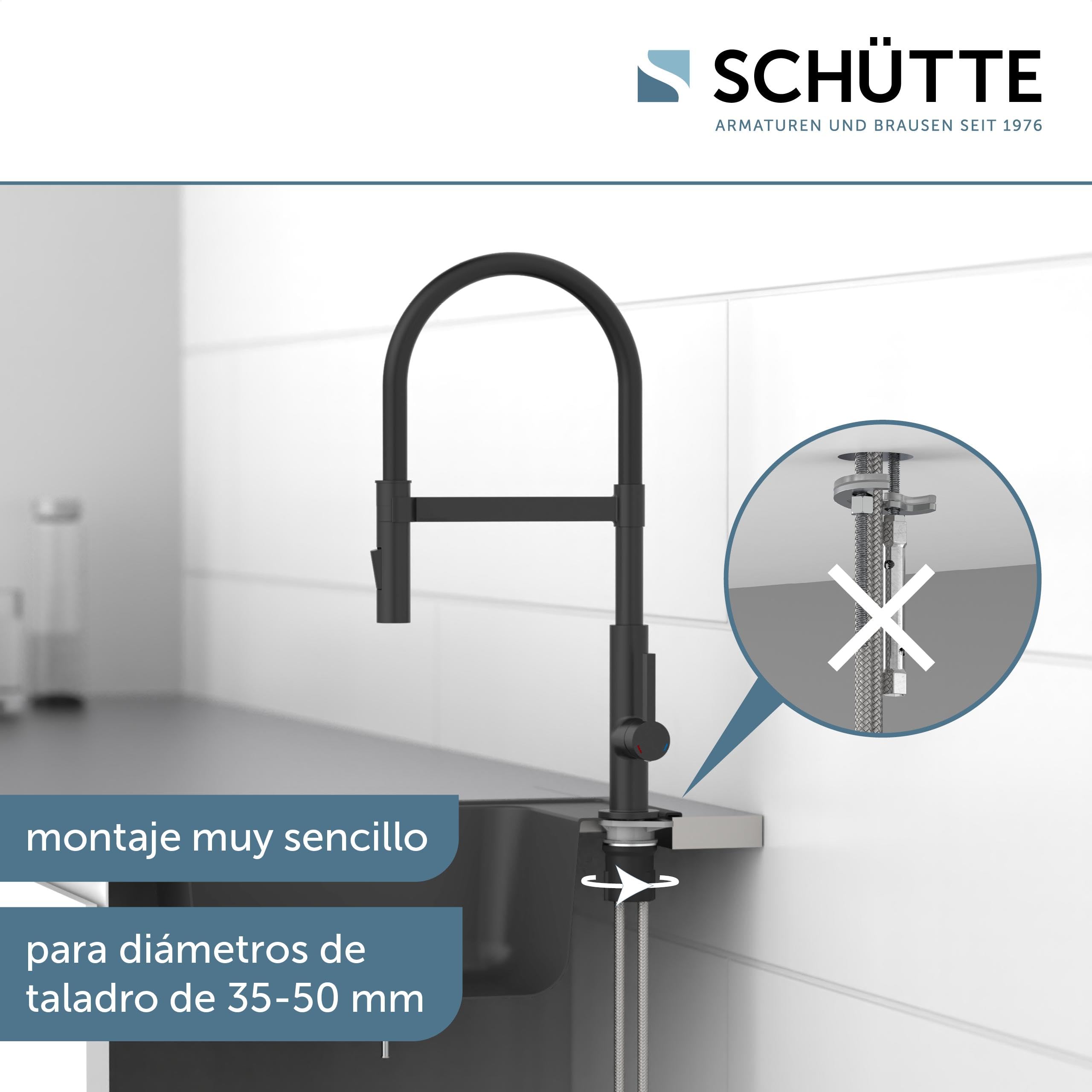 Schütte 79147 Grifo de Cocina de 360 ° con Manguera Suave al Tacto, Mezclador Monomando con alcachofa magnética extraíble para Fregadero, Color Negro Mate