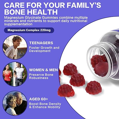 Miniatura 3 de Glicinato de magnesio y L-treonato de 540 mg, sin azúcar con Ashwagandha, suplemento para relajación y apoyo al sueño, sabor a fresa, 60 gomitas (1,