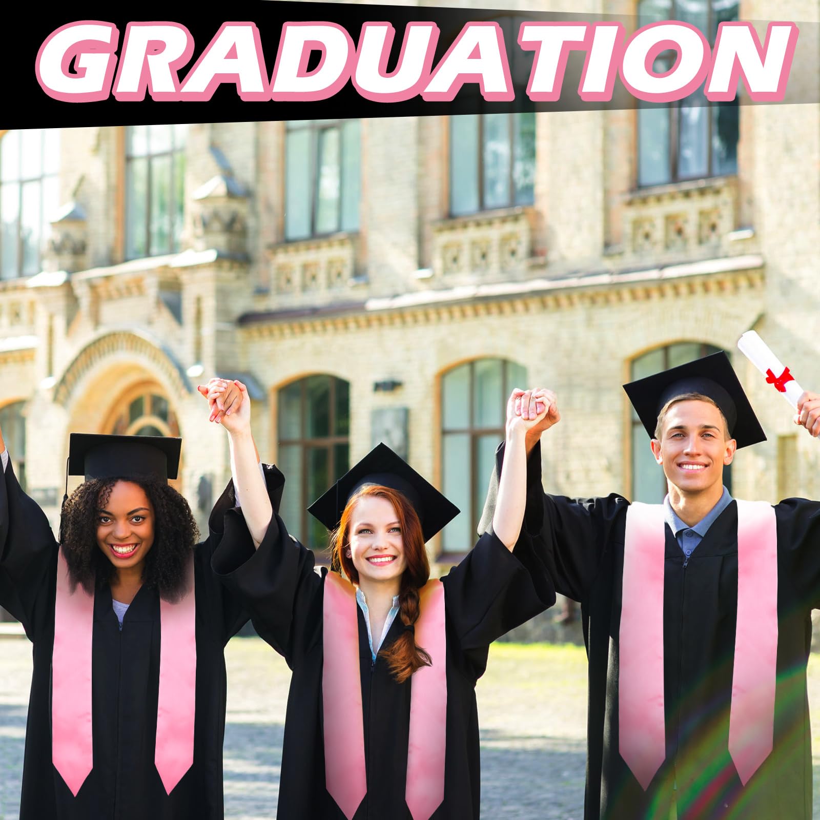 Geyoga Estola de graduación unisex de 12 piezas para sublimación a granel, banda de graduación en blanco, estola de honor de graduado, 70 pulgadas, Rosado, Medium