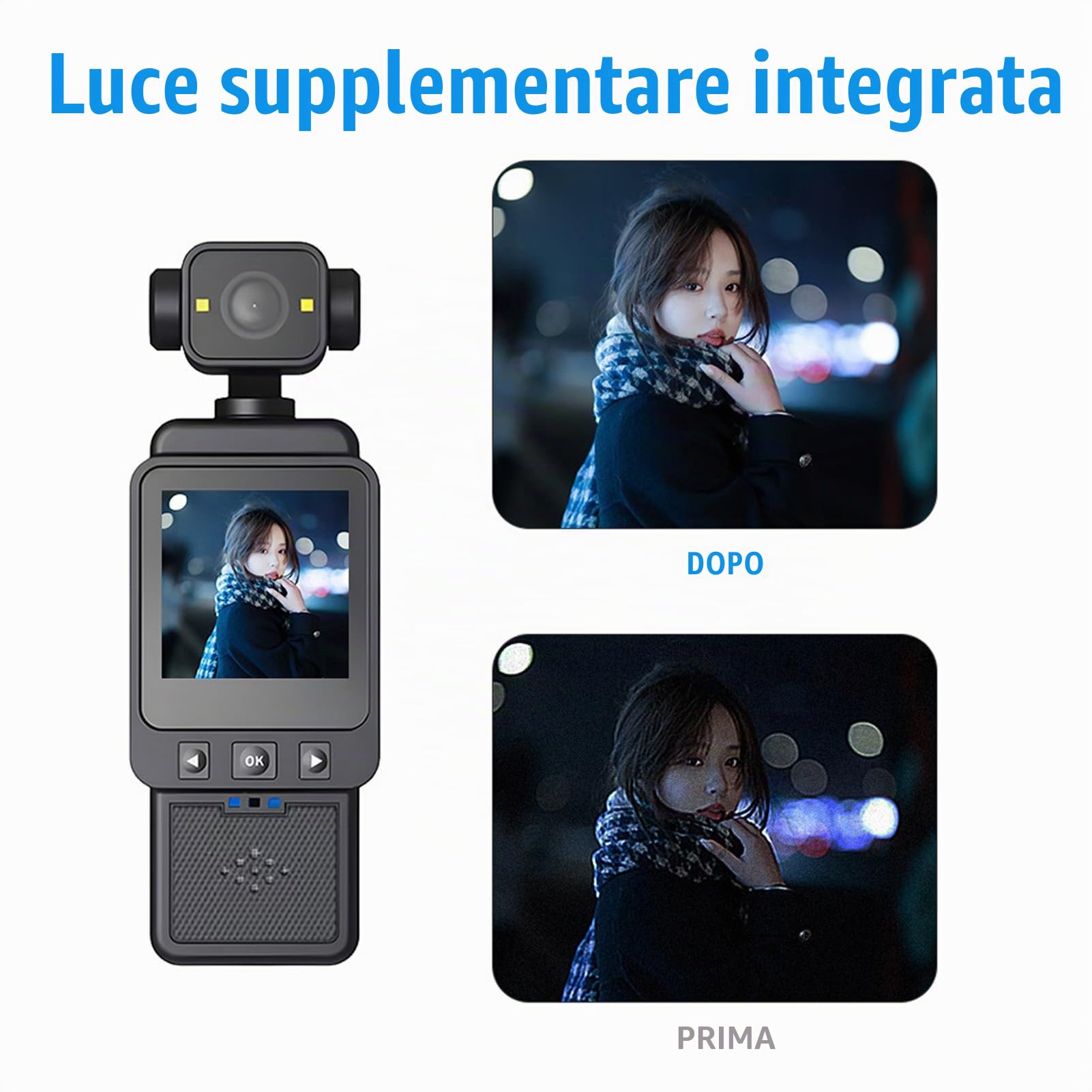 Denash Camera Vlog 1080p con Obiettivo Rotante a 270 °, Stabilizzazione Digitale e Schermata da 1,53 "， Videocamera Multi -montaggio per Video Esterni