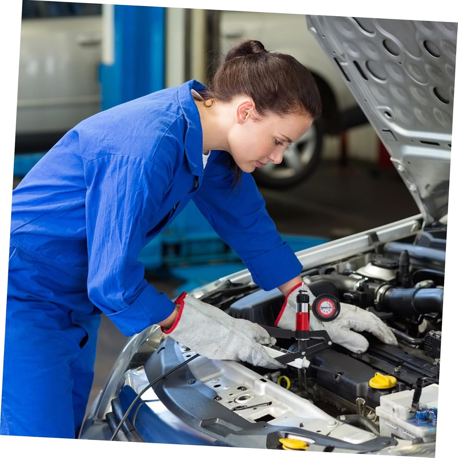 Zerodeko 1set Car Fluid Bleeding Handheld Brake Oil Pump Pressure Gauge Complete Kit for