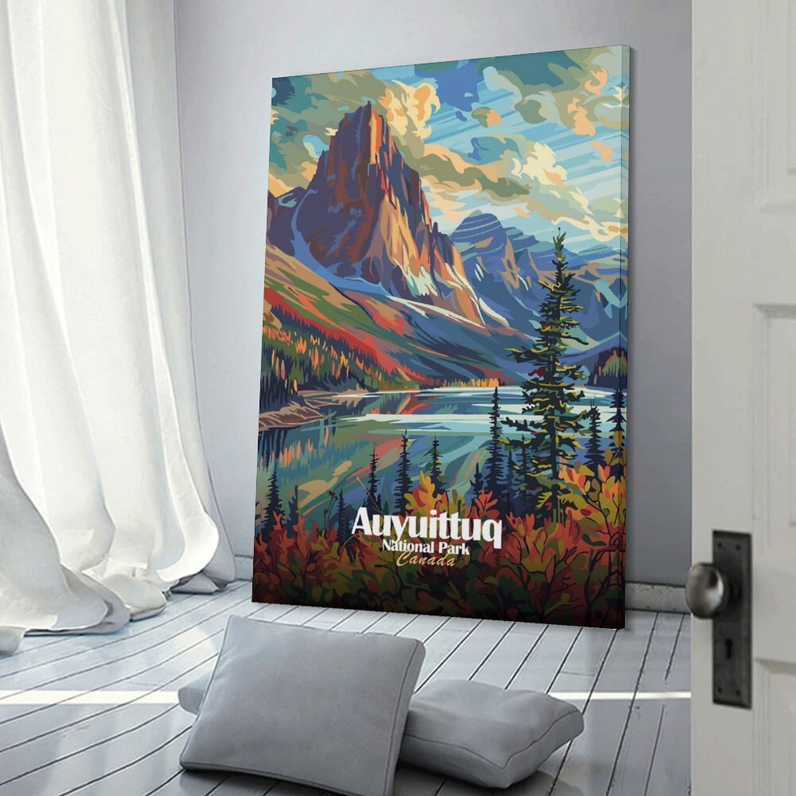 Junmoney Auyuittuq National Park Canada Landscape Room Decor Wall Art, 24x36inch(60x90cm), for Living Room, Lounge Or Sitting Room, A Home Accent with Warm Character