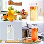 Glass Pitcher, 2 Liter/68 OZ Water Pitcher with Lid and Spout, Large Pitchers for Drinks,Glass Water Carafe,Glass Jug,Beverage Pitcher.