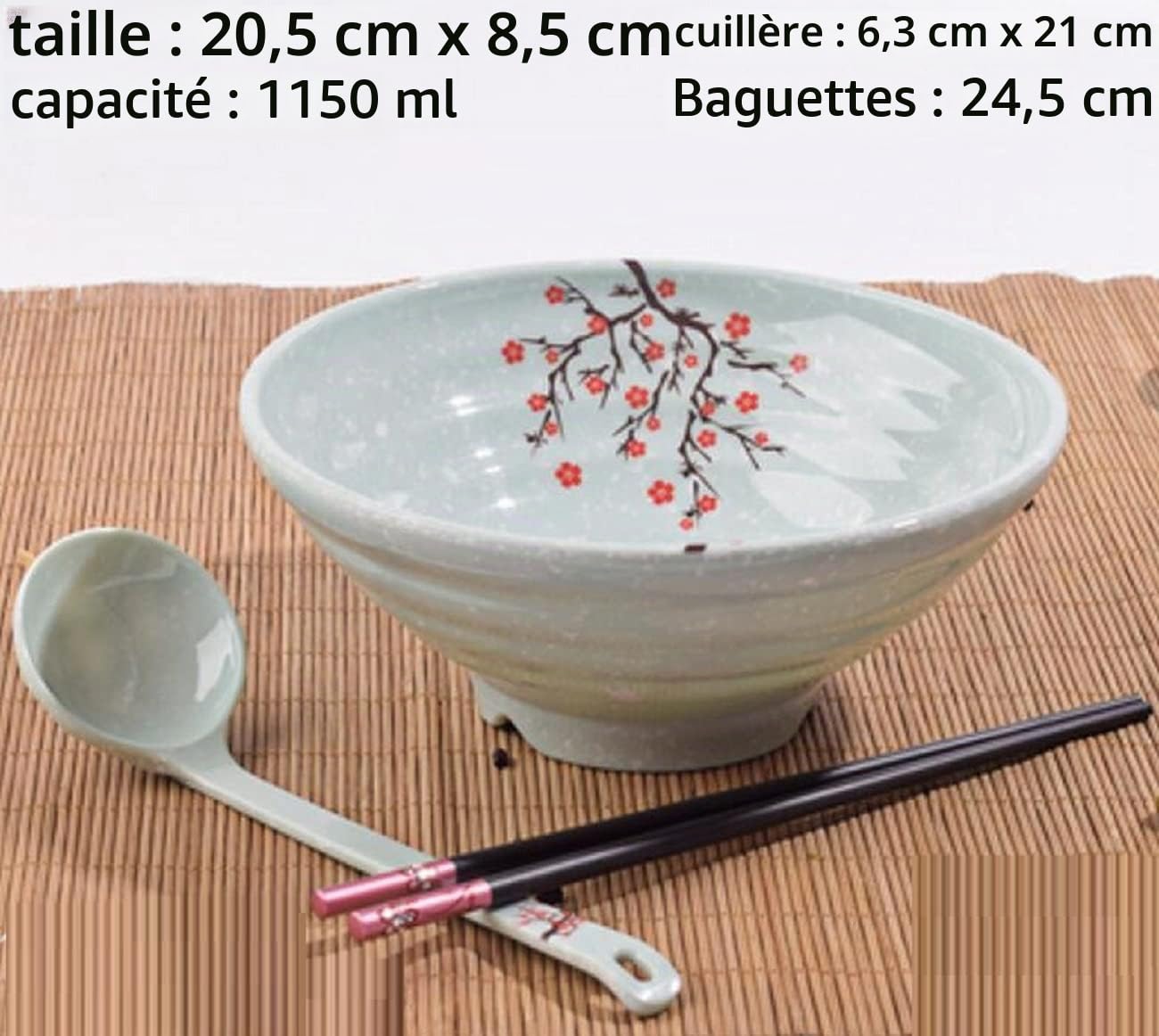 Bols Japonais En Ramen Lot De 6 (18 Pièces) , Capacité 1150 ML, Bol À Soupe Antidérapant De Avec Cuillère Et Baguettes, Bol À Céréales Multifonction Pour Pâtes, Fruits, Nouilles Et Salades,6pcs