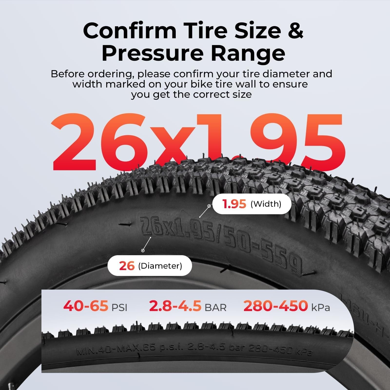 Opona Rowerowa 26x1.95 i Dętka Zestaw Składana Opony do Roweru Górskiego Komplet Zamienny z 2 Sztuki 48mm Zawór Schrader i 2 Łyżki do Opon MTB Odporna na Zużycie