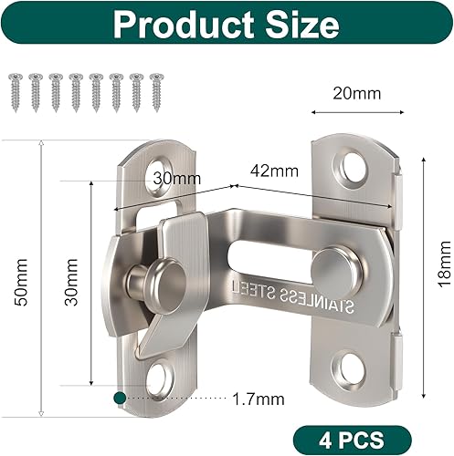 Miniatura 2 de 4 cerraduras de puerta de granero de 90 o 180 grados de acero inoxidable para puerta corrediza para granja, protege la privacidad, seguridad de