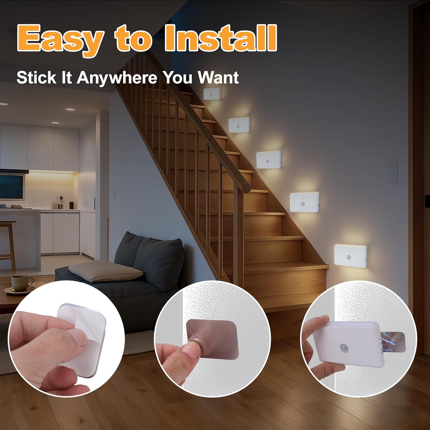 Motion Sensor Night Light 2-Pack, Long-Lasting Rechargeable Magnetic LED Nightlight, Warm & RGB Soft Dimmable, Wireless USB Auto Sensor Lights for Indoor Bedroom, Bathroom, Hallway, Stairs
