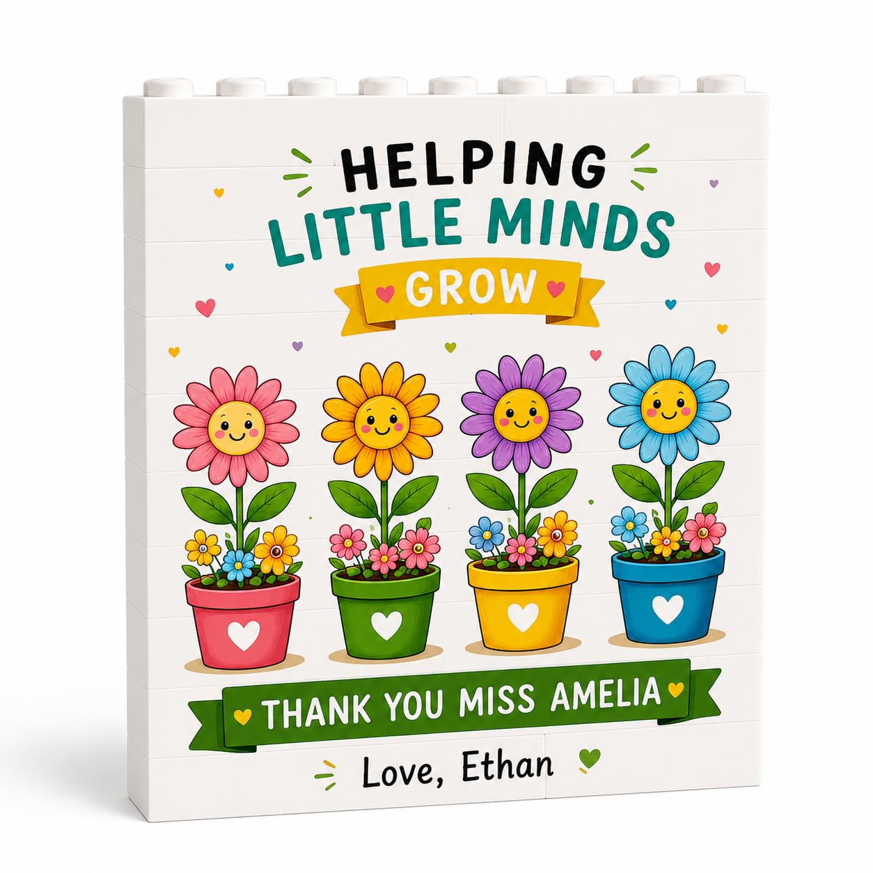 Personalised Thank You Teacher Gifts Custom Building Block Desk Display Best Teacher Ever Present End of Term Leaving Gift for Teacher Teaching Assistant Nursery Staff & Tutor (Little Minds)