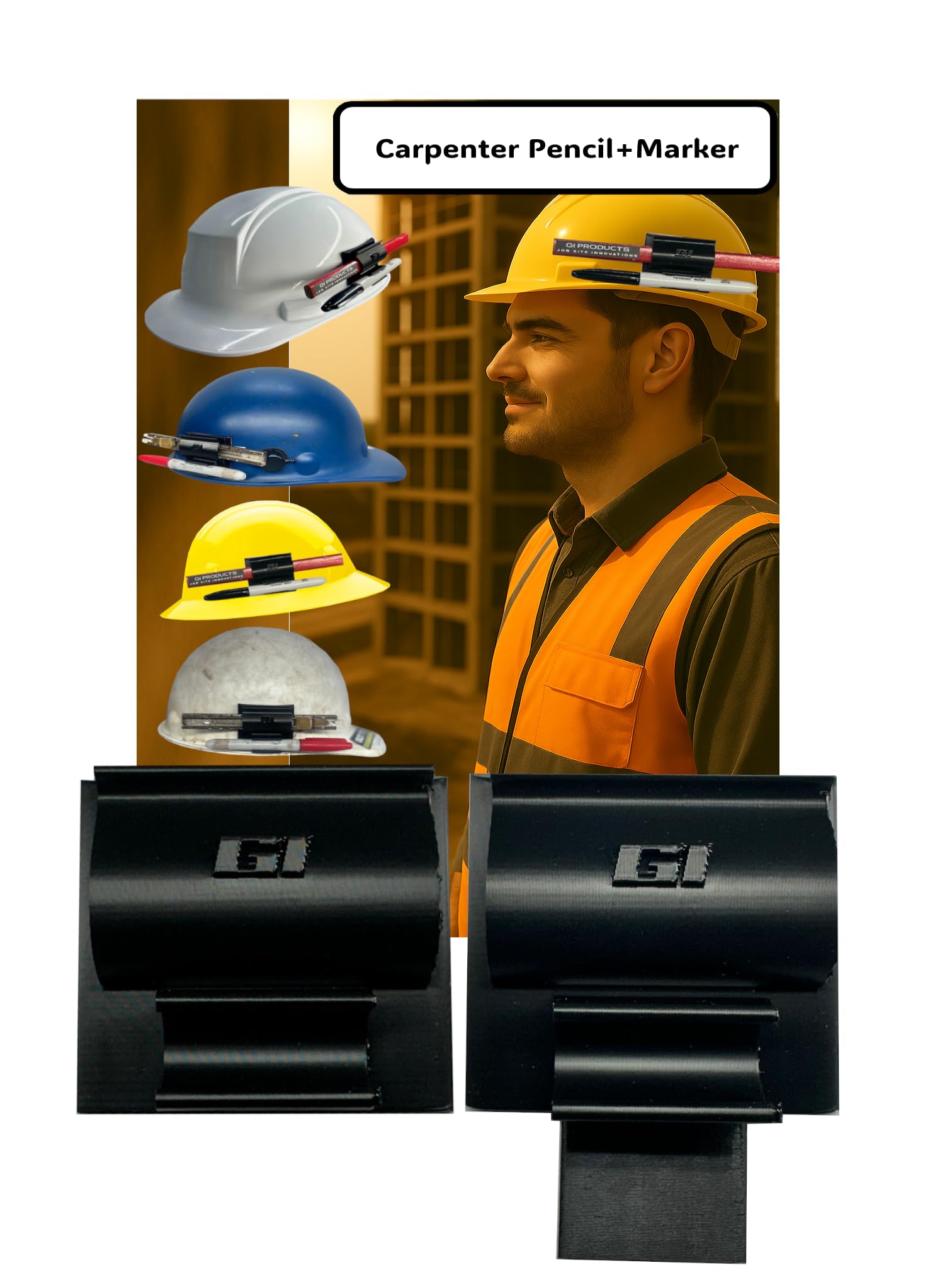 Heavy-Duty Carpenter Pencil & Marker Clip Station for Safety Hard Hats