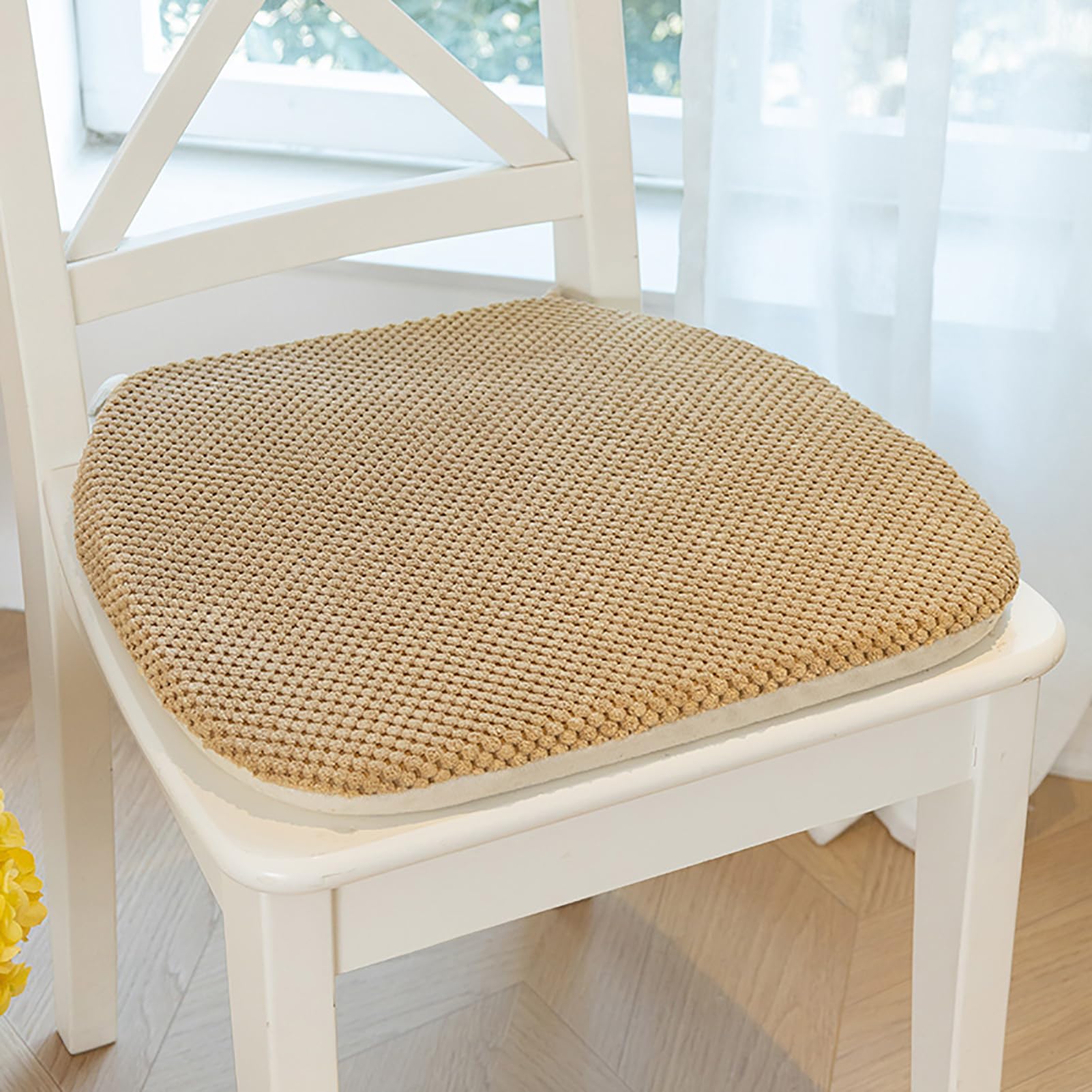 Fslvmin Indoor Chair Seat Cushions For Kitchen/dining Room, U-shaped Chairs Pads with Non-slip Backing & Ties, Thick Solid Color Seat Pads for Long Sitting, Washable Cover(1pcs(17x18inch), Khaki) â image 1