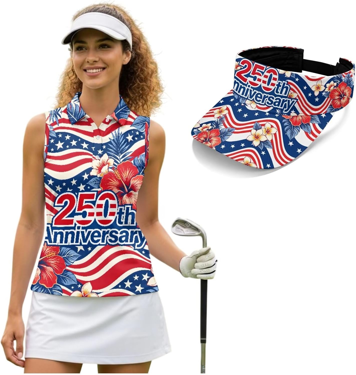 Biyejit Women's Sleeveless Golf Polo Shirts and Sun Visor Hat Set Collared V Neck Tennis Tank Tops Quick Dry Lightweight