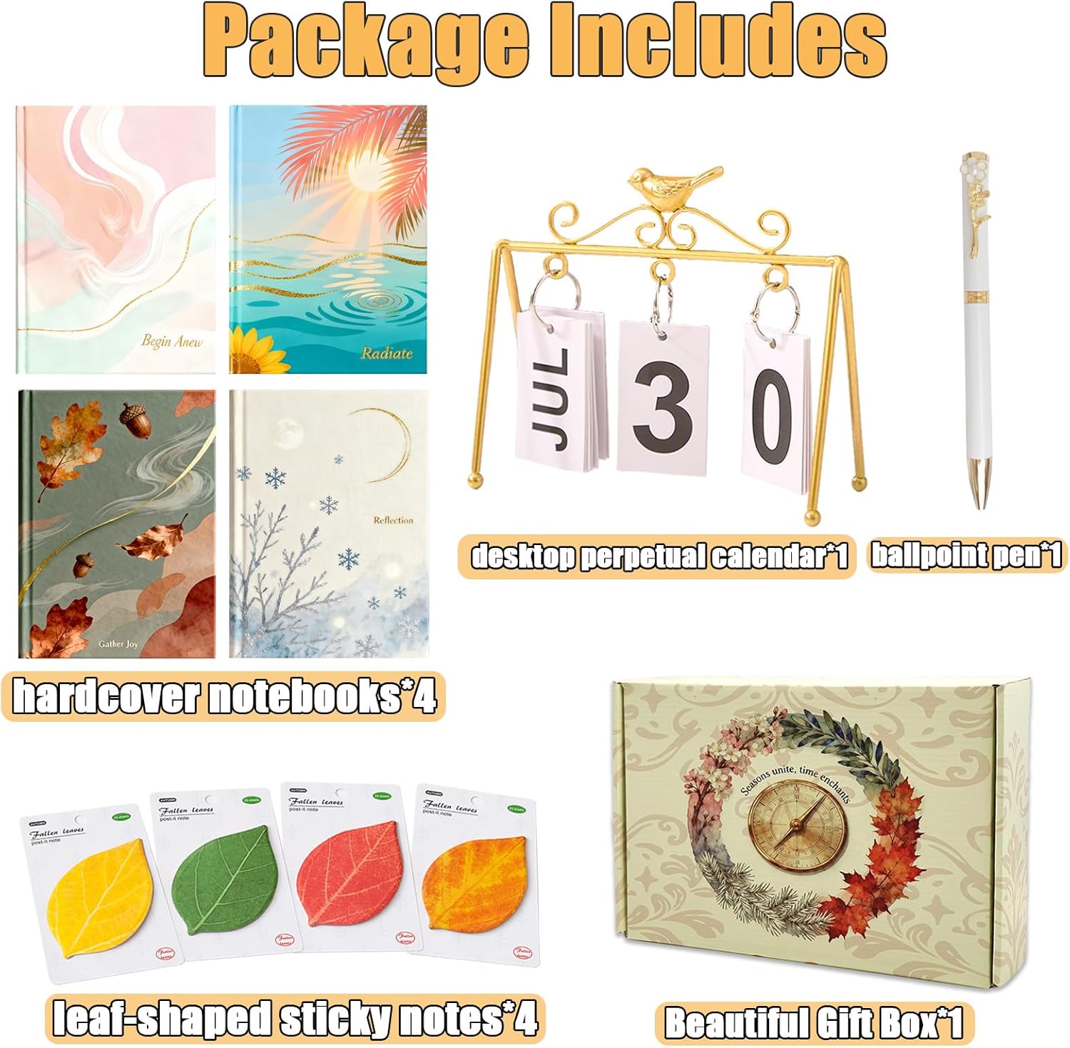 4 Pack Lined Journal Notebooks, A5 Hardcover Notebooks Set, with Exquisite Gift Box, Calendar, Writing Pen and Leaf Sticky, Travel Journals for Women Men Work, Business, School Supplies (Verdant)