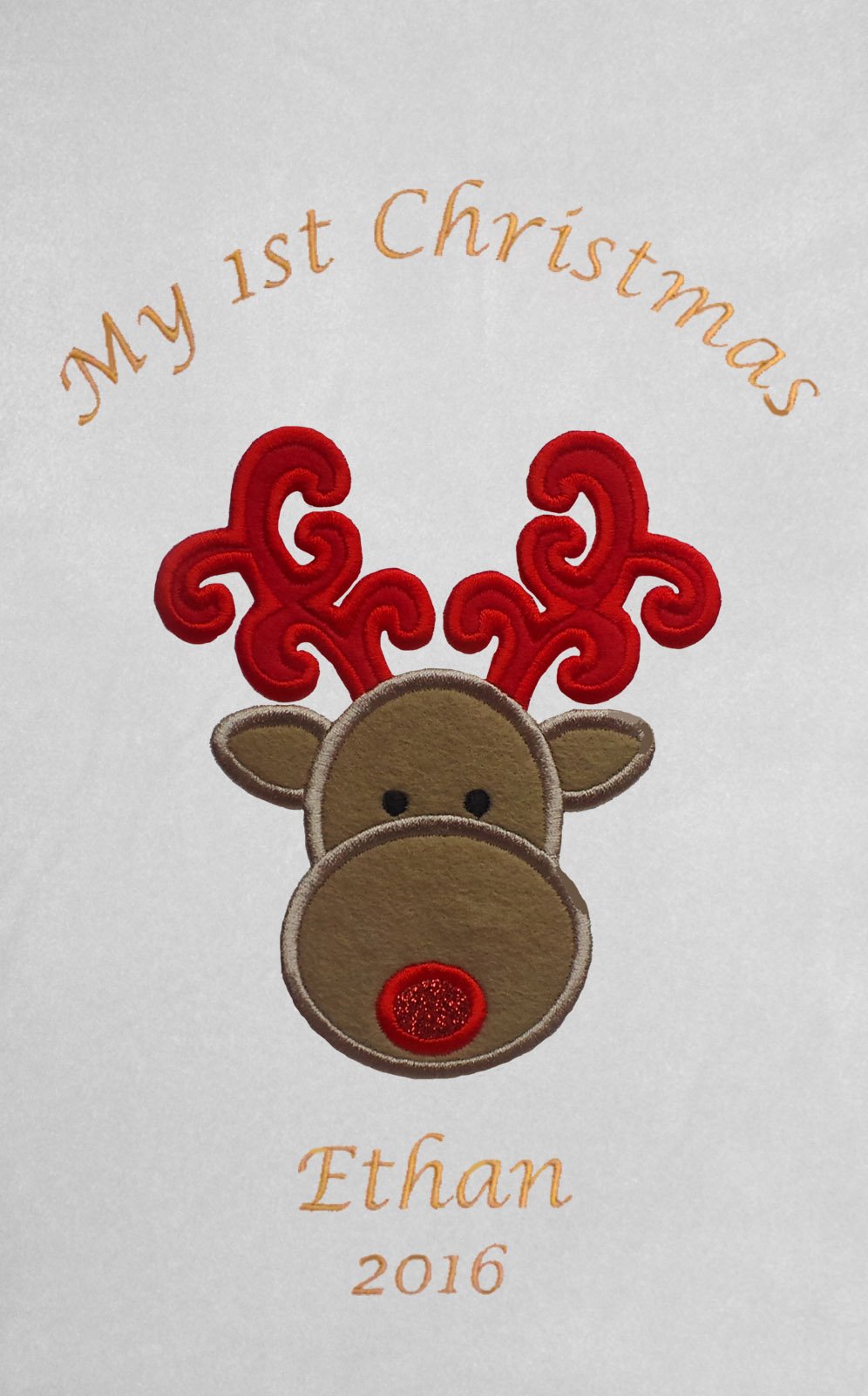 Sew Sew Special White Personalised Baby 1St Christmas Reindeer Fleece Blanket (White)