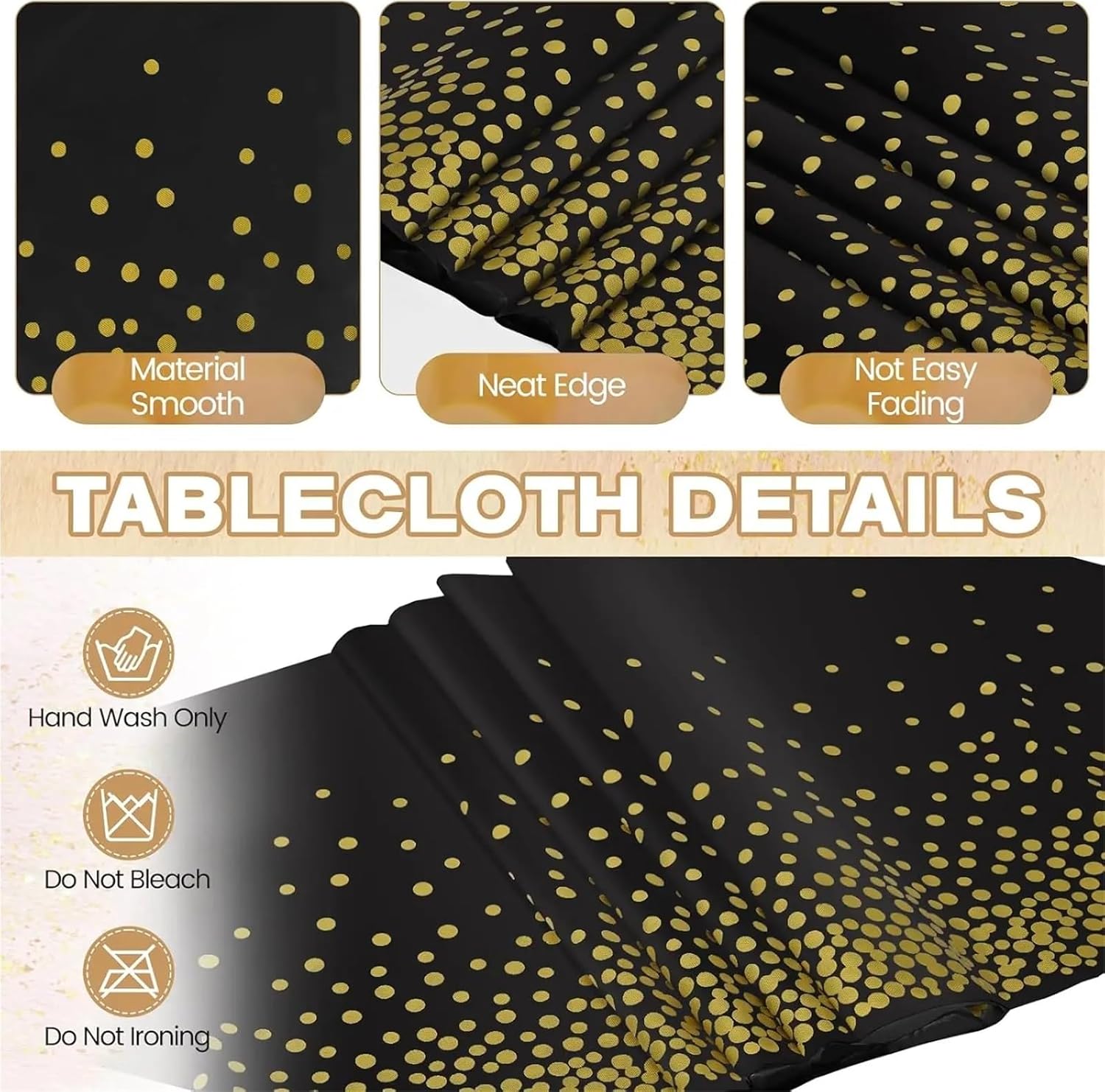 Black and Gold Round Tablecloth 4/8/16pcs Table Cloth Plastic Tablecloths Party Cover for Graduations Birthday Thanksgiving Holloween Wedding Outdoor(8pcs)