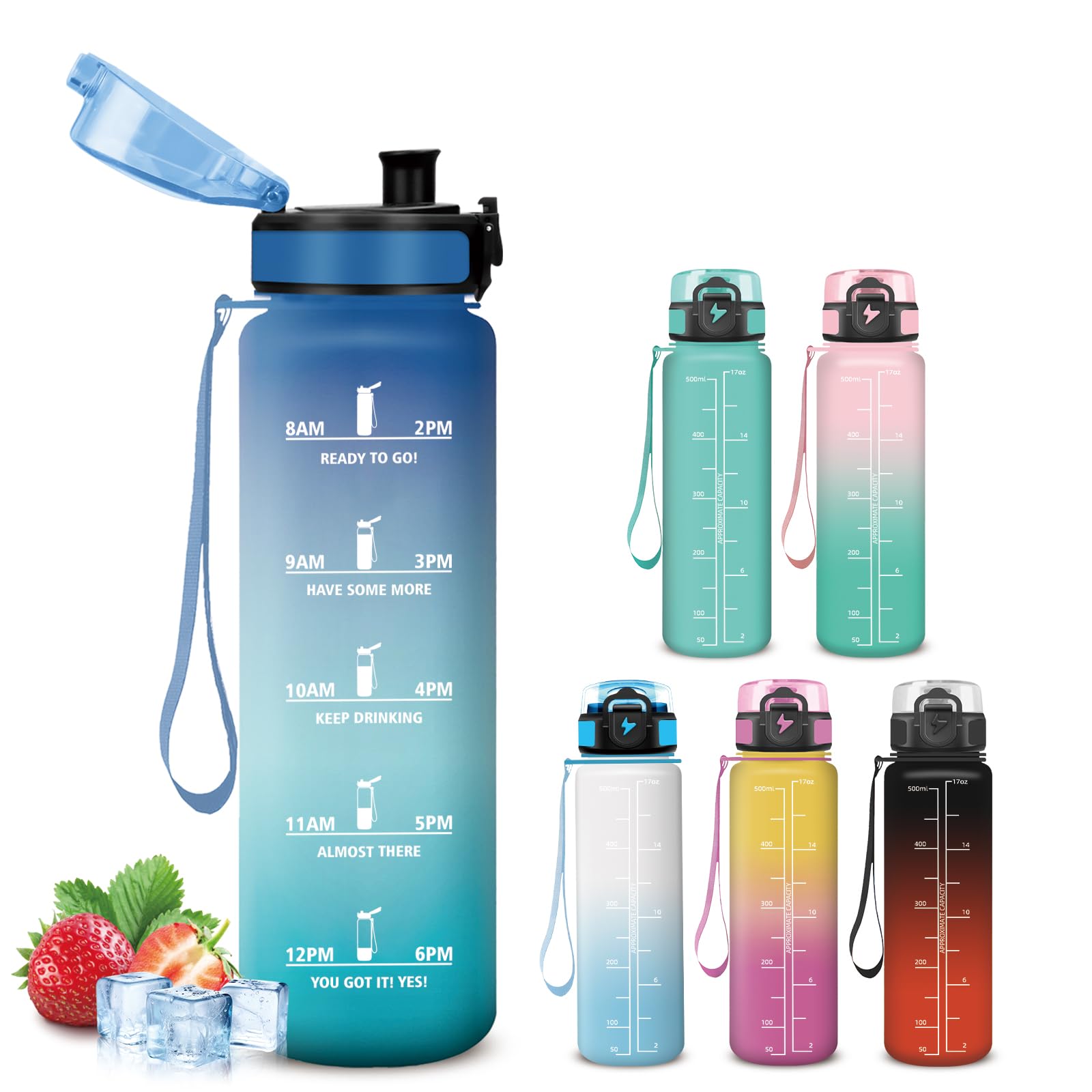 Mujigaga Children's Water Bottle with Filter and Lacing, 500 ml with Time Marking, Secure Locking for Cycling, Jogging, Children — image 1
