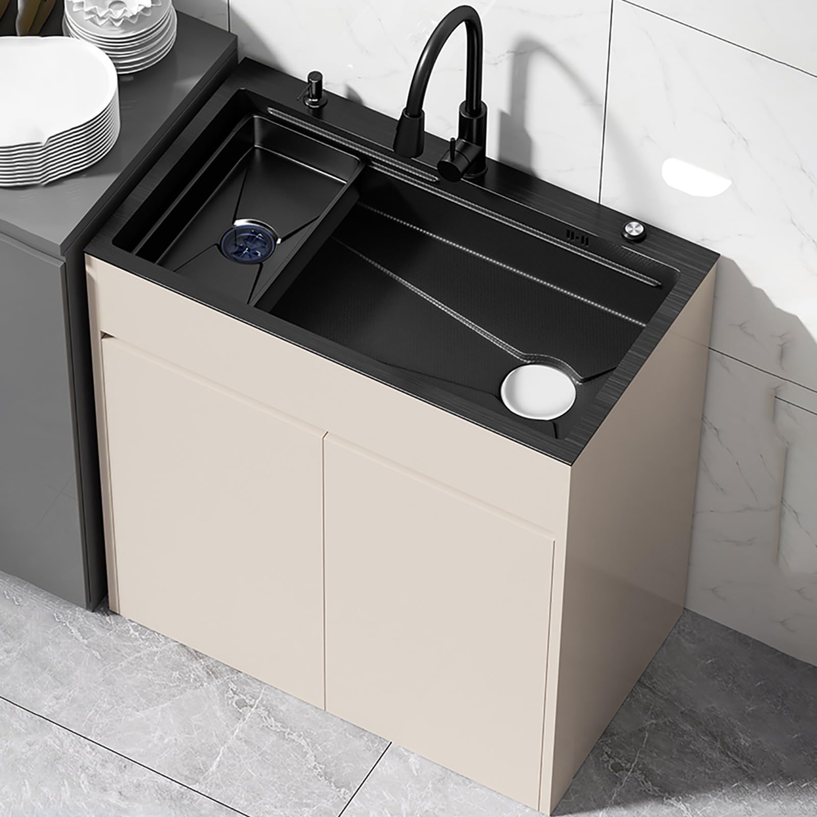 Lavello Da Esterno In Acciaio Inox - Portatile Con Rubinetto E Banco Da Lavoro, Per Giardino O Cucina - Foto 14