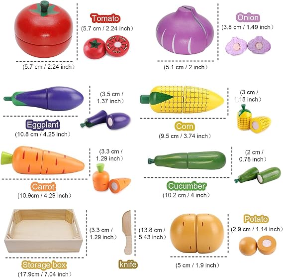 Wooden Play Food Fruits Toy and Wooden Play Food Vegetables Toy
