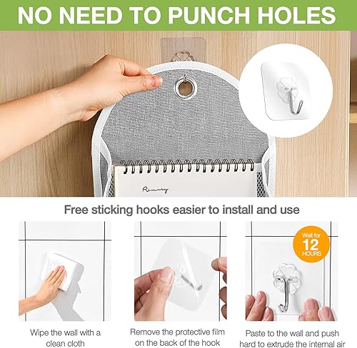 Miniatura 6 de Ndeno Paquete de 2 bolsas organizadoras para colgar en la pared con bolsillos, bolsa de almacenamiento de tela, cesta impermeable sobre la puerta,