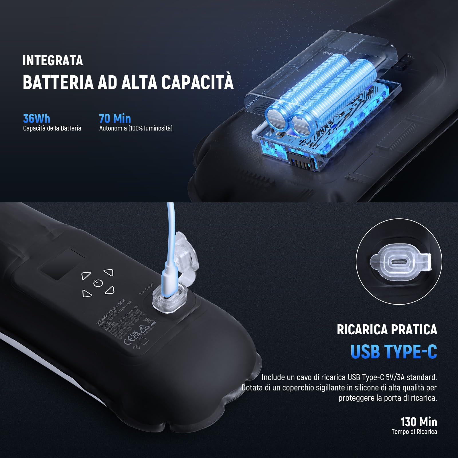 NEEWER BASICS Luce Tubo RGB Portatile da 30W 90cm, Luce Gonfiabile per Video Palmare in TPU, 3000Lux 2700-6500K CRI95 5000mAh Type C Ingresso 45W/Uscita 30W per Foto Video Studio Streaming, GC30C