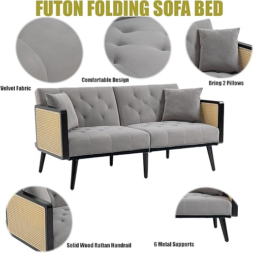 Miniatura 3 de Sofá cama futón, sofá futón plegable convertible, sofá pequeño transpirable, cómodo sofá cama doble tapizado de terciopelo para sala compacta