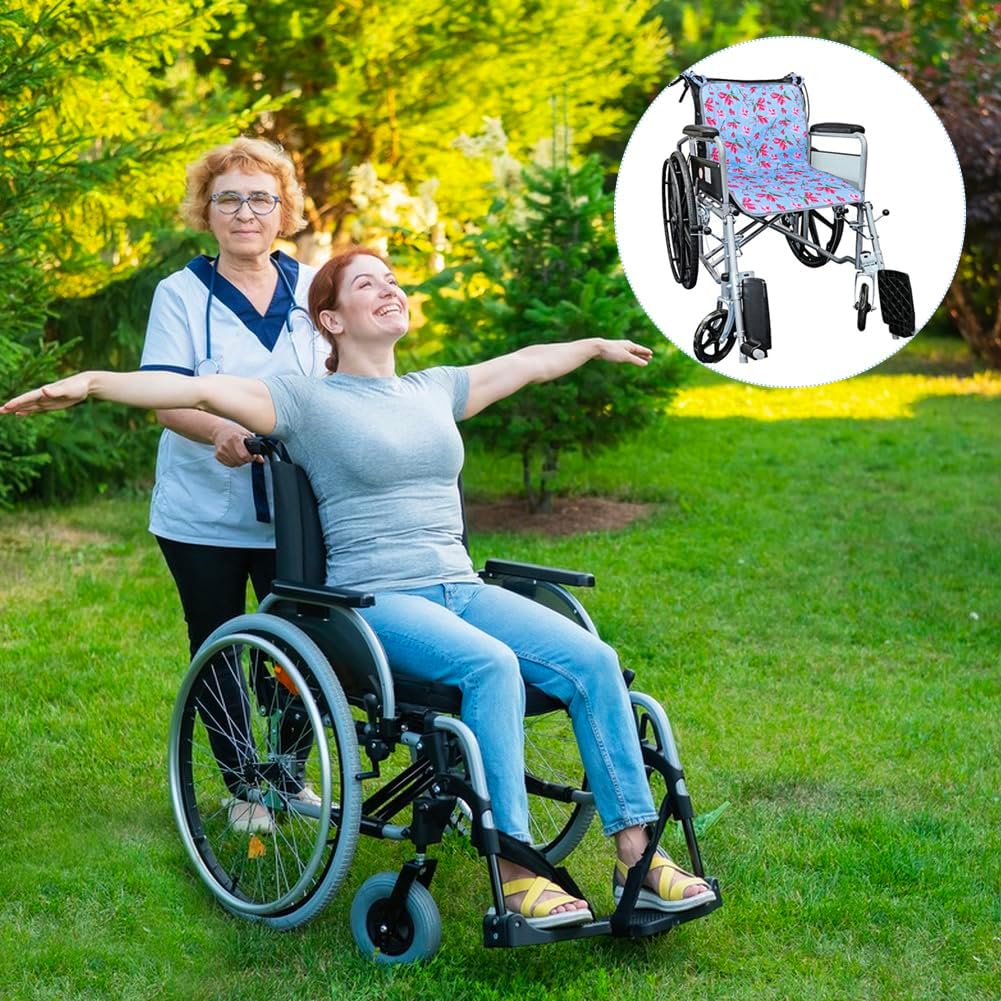 Wheelchair Highly Absorbent Incontinence Pad for Elderly Waterproof Pads,Washable and Reusable Wheelchair Cushions,Non-Slip Seat Pad with Two Loop Handles,50 x 90 cm, Floral Style A