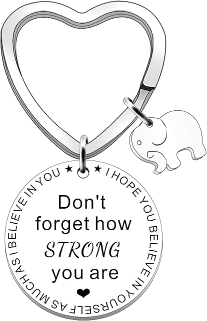 SDOFY Inspirational Keyring for Women Don't Forget How Strong You are Elephant Keychain Gifts Friendship Birthday Christmas Gifts