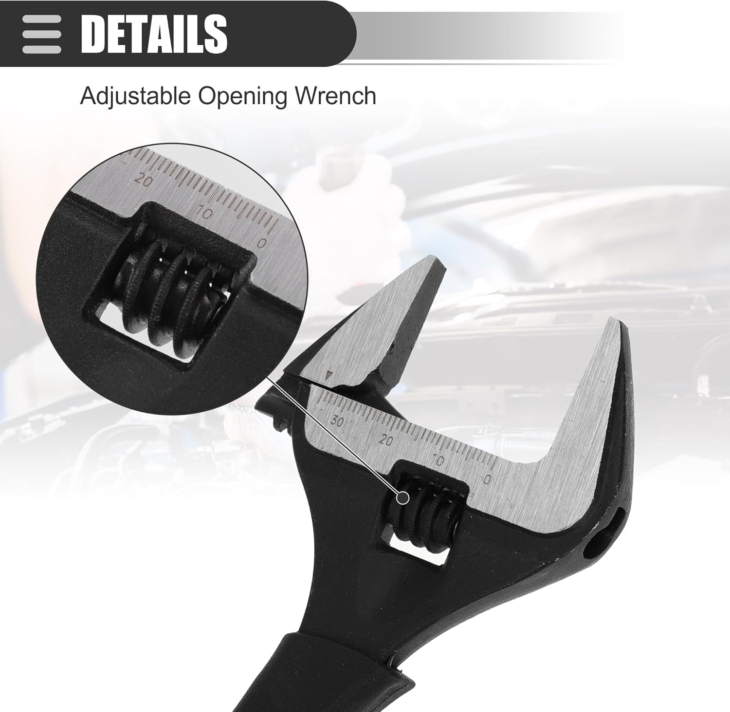 Motoforti Universal Adjustable Spanner Wide Jaw Opening Wrench Automotive Tool Set, 6" 8" 10" and 12" Size Max Jaw Width 34mm 36mm 50mm and 60mm, Steel, Black