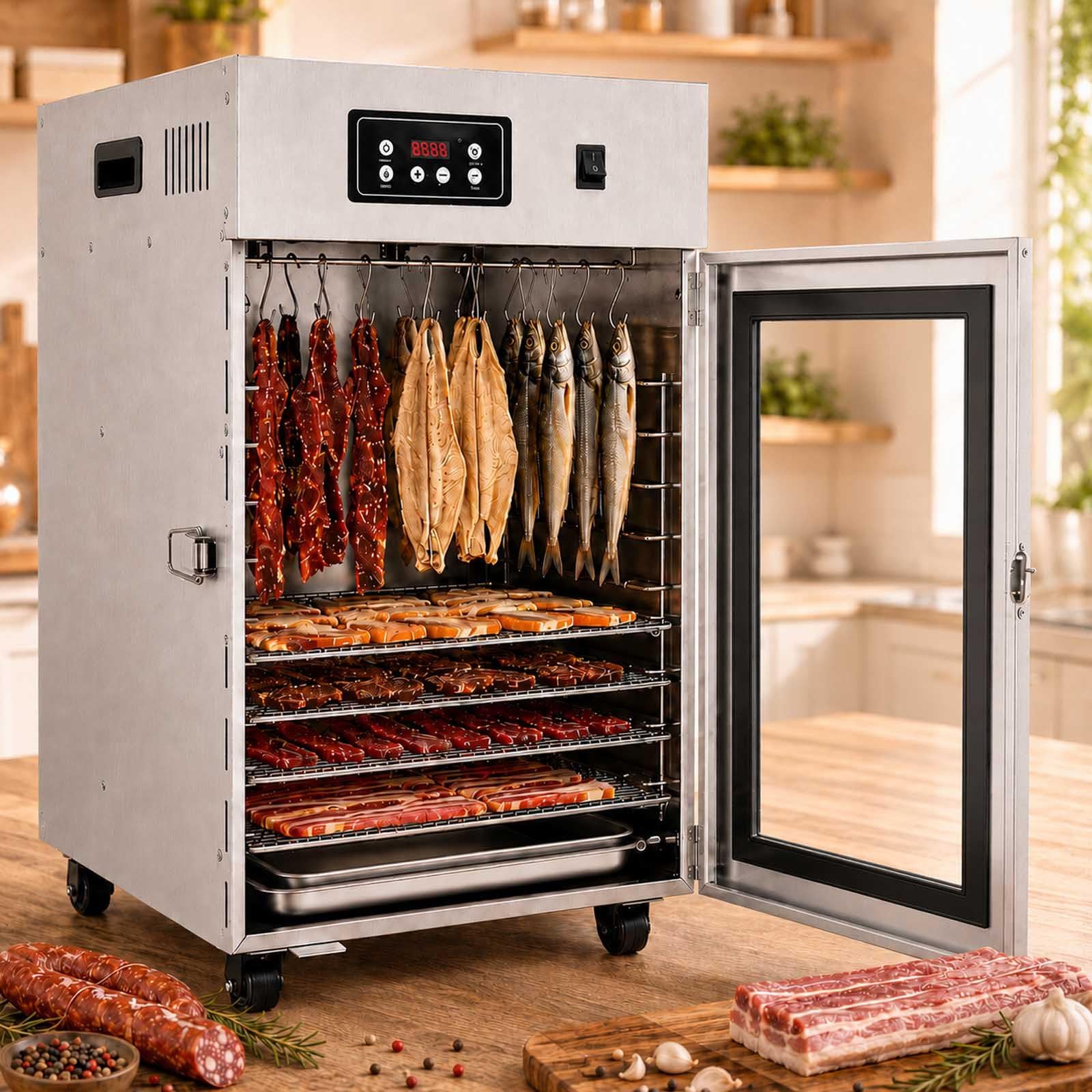 Aallwwsso Multicolor Commercial Meat Dehydrator With 14 Hooks, Led Control Withgrid