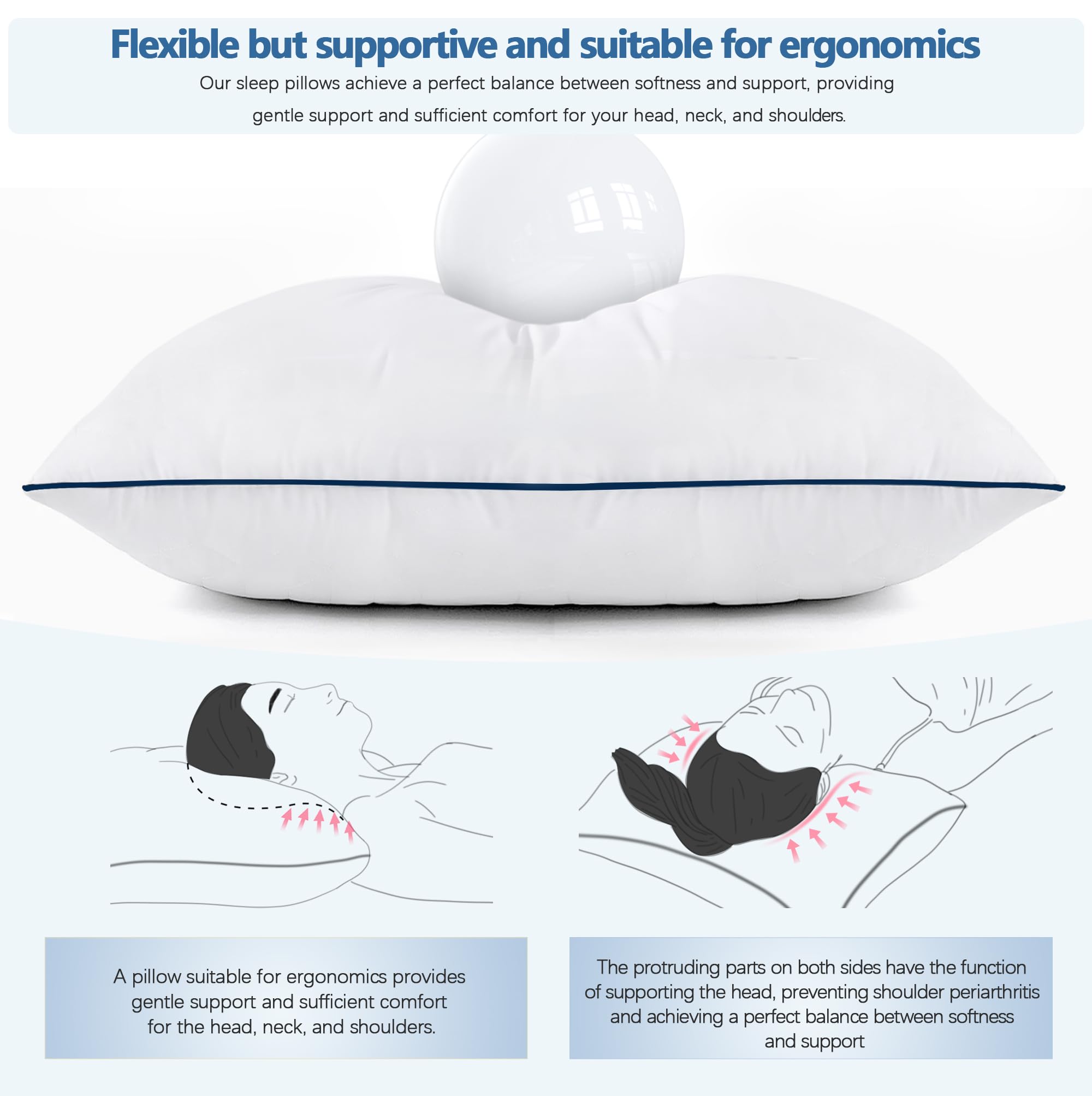 Cuscini da letto per dormire, dimensioni standard, set di 2, qualità alberghiera rinfrescante con imbottitura alternativa in piuma morbida di alta qualità, per chi dorme sulla schiena, sullo