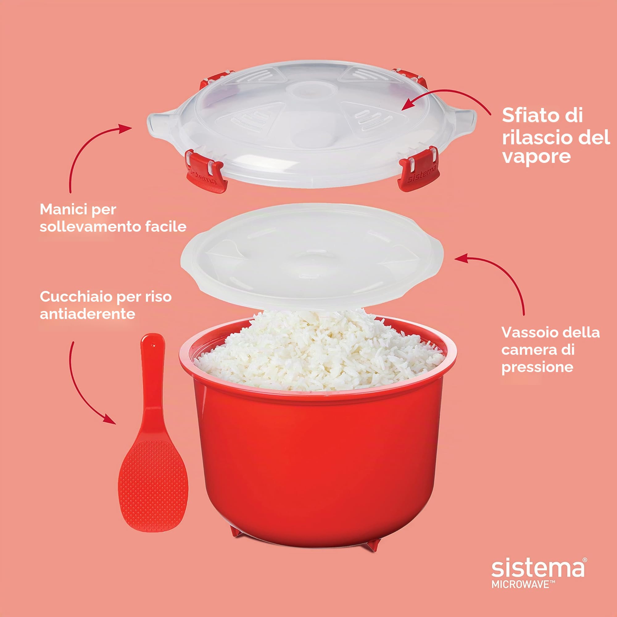 Sistema Microwave Rice Cooker (2,6 L) e contenitore alimentare Microwave Round (915 ml) | Privo di BPA