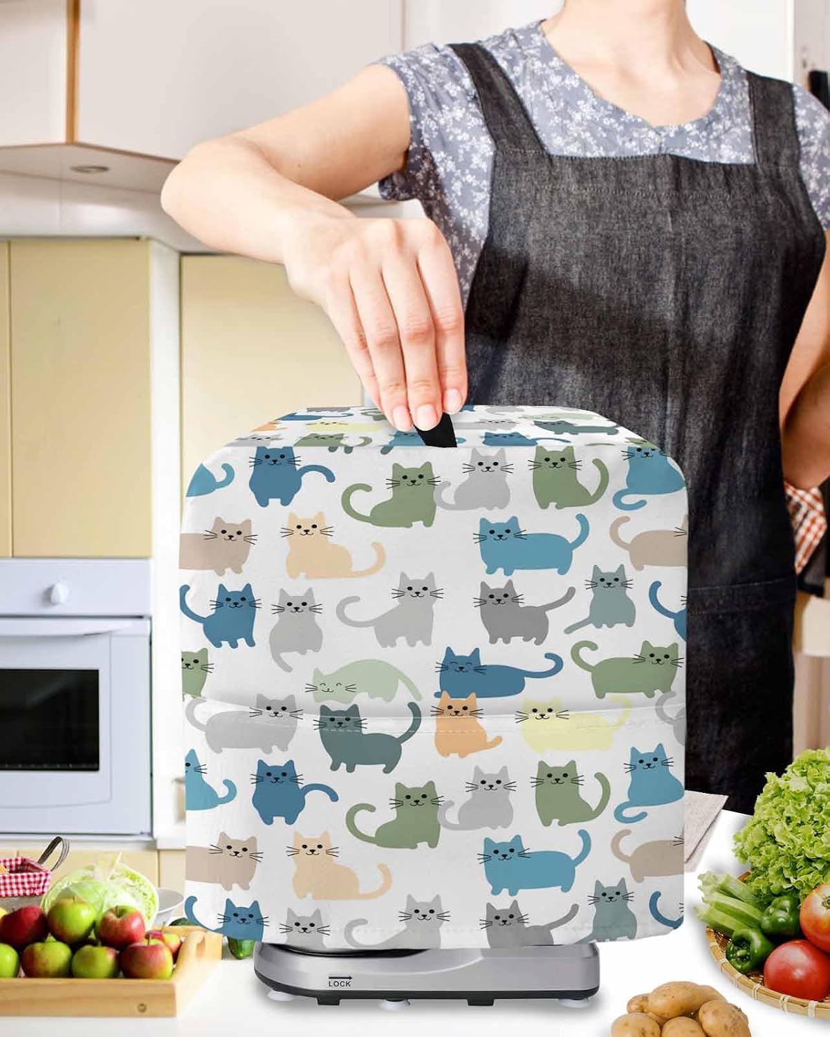 Cute Cats Animals Stand Mixer Cover with Storage Pocket, Waterproof Kitchen Mixer Covers, Pets Colorful Cartoon Simple Kitchen Appliance Dust Cover Compatible with 5-8 Quart Mixers