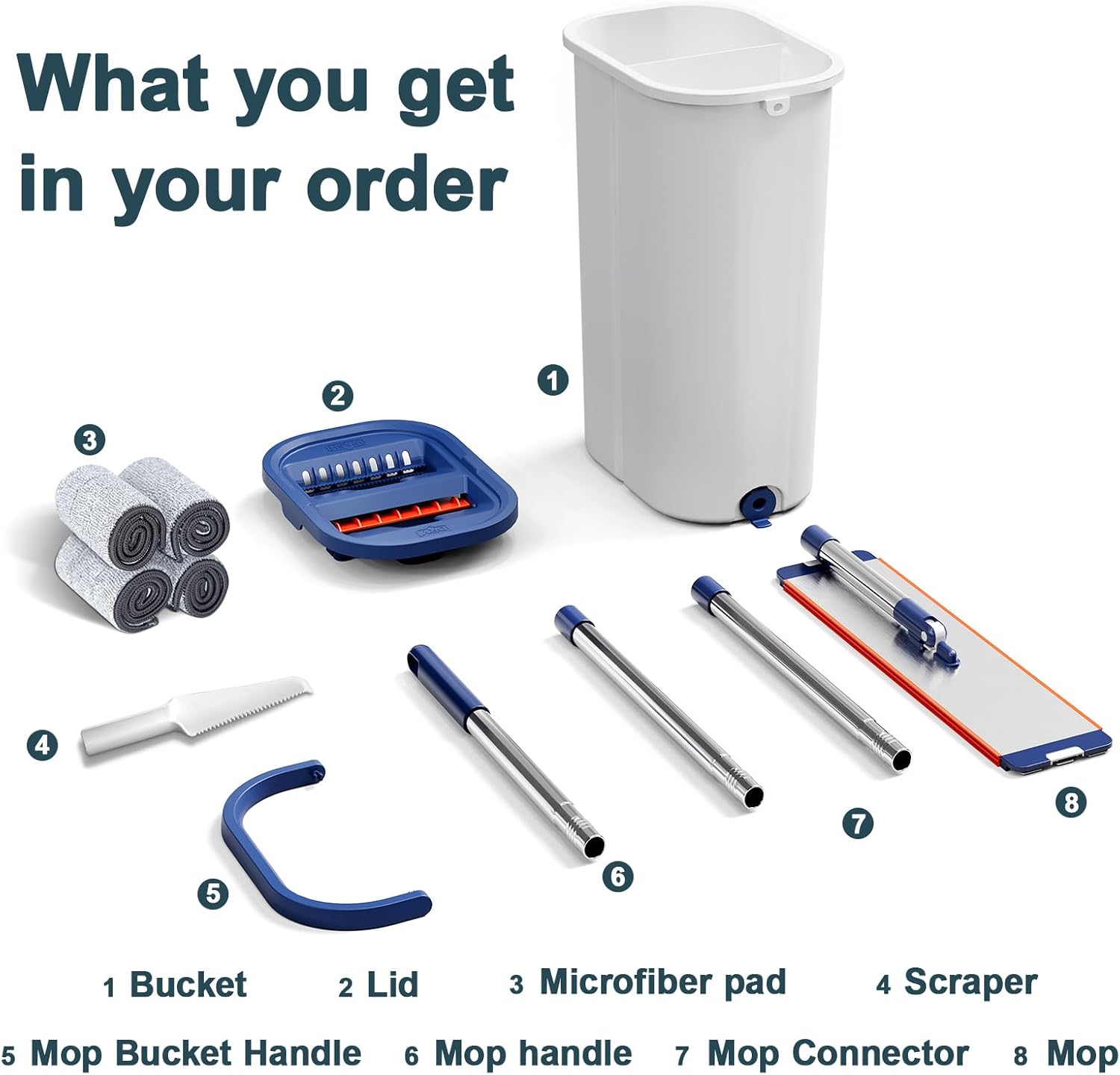 Large Mop and Bucket with Wringer Set for Home, Hands Free Flat Floor Mop and Bucket System with 4 Washable Microfiber Pads, Wet and Dry Use, Mops for Floor Cleaning, Two Bucket Mop System