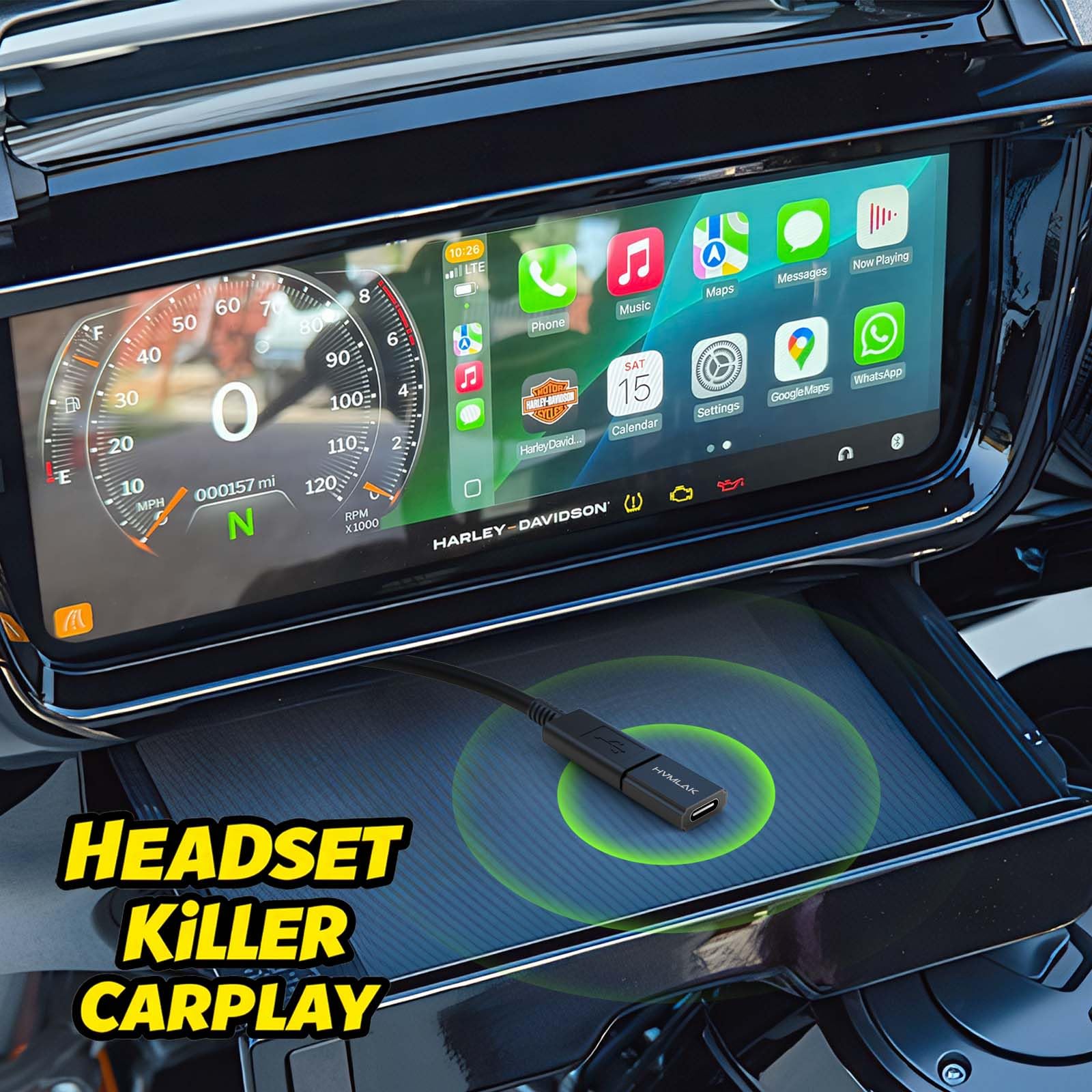 HVMLAK Link240 Adaptateur USB-C pour casque d'activation CarPlay Noir | Agit comme un casque Bluetooth pour activer la moto CarPlay/Android Auto pour les modèles nécessitant une connexion casque