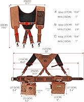 Vista 5 de Tourbon Cinturón de herramientas para carpintería resistente con tirantes desmontables de lona acolchada para enmarcadores de construcción