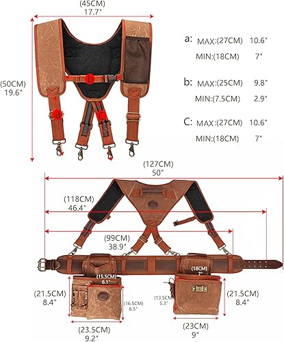 Miniatura 5 de Tourbon Cinturón de herramientas de carpintería desmontable resistente con tirantes de lona acolchada para marcos de construcción