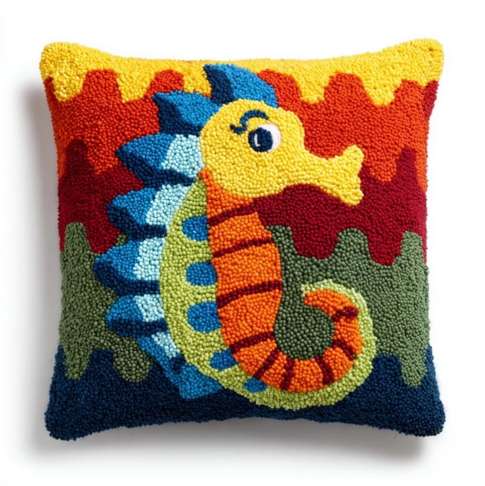 WallustrioaW Latch Hook Cushion Kit 43x43cm,Cartoon Seahorse