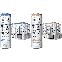 Stella Blue Espresso Latte Variety Pack, Sweet Cream And Caffe Mocha Cans, Ready To Drink Coffee Energy Beverage, 100% Colombian Coffee, 190 mg Natural Caffeine, 11 Oz Cans, Bundle 24 Pack