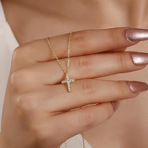 Miniatura 6 de Collar de cruz para mujer, chapado en oro de 14 quilates, delicado collar de cruz en capas, collar de mal de ojo, collar simple de cruz lateral,