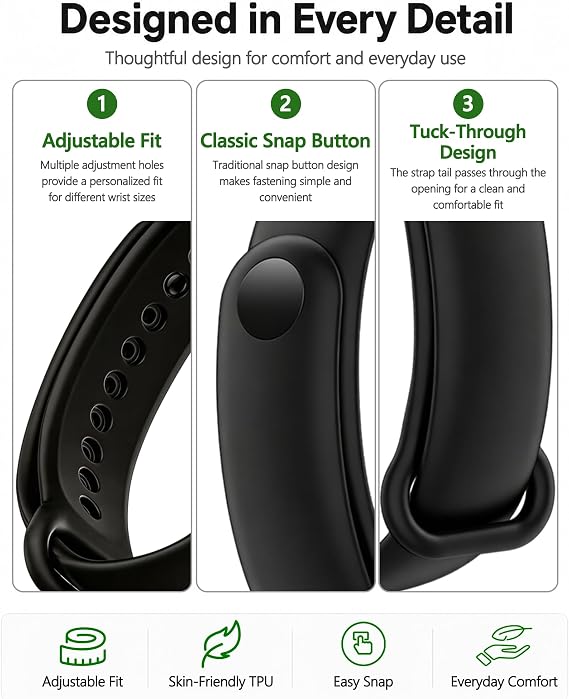 2-10 Pack Replacement Bands Compatible with Xiaomi Smart Band 10/9/8, Soft Sporty Straps, with Metal Connector, Breathable, Adjustable, Quick Release | Soft, lightweight, breathable and easy to clean; Adjustable and quick release