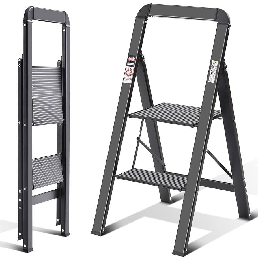 WOA WOA 2 Step Ladder, Step Stool Foldable With Wide Pedals