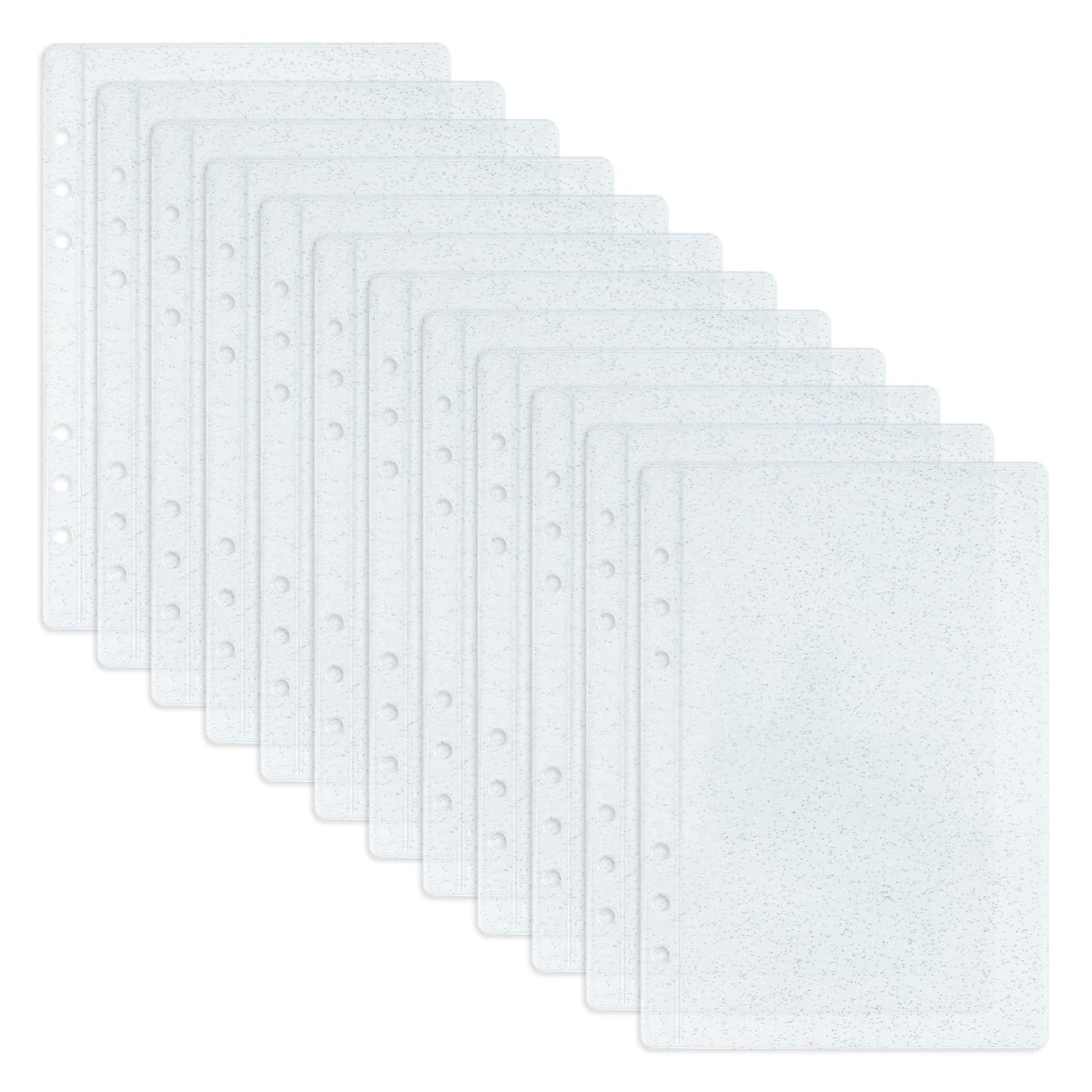 12pcs A5 Binder Pockets 6 Holes Budget Cash Envelopes Zipless Money Folder Organizer Glitter PVC Side Open Binder Pouches