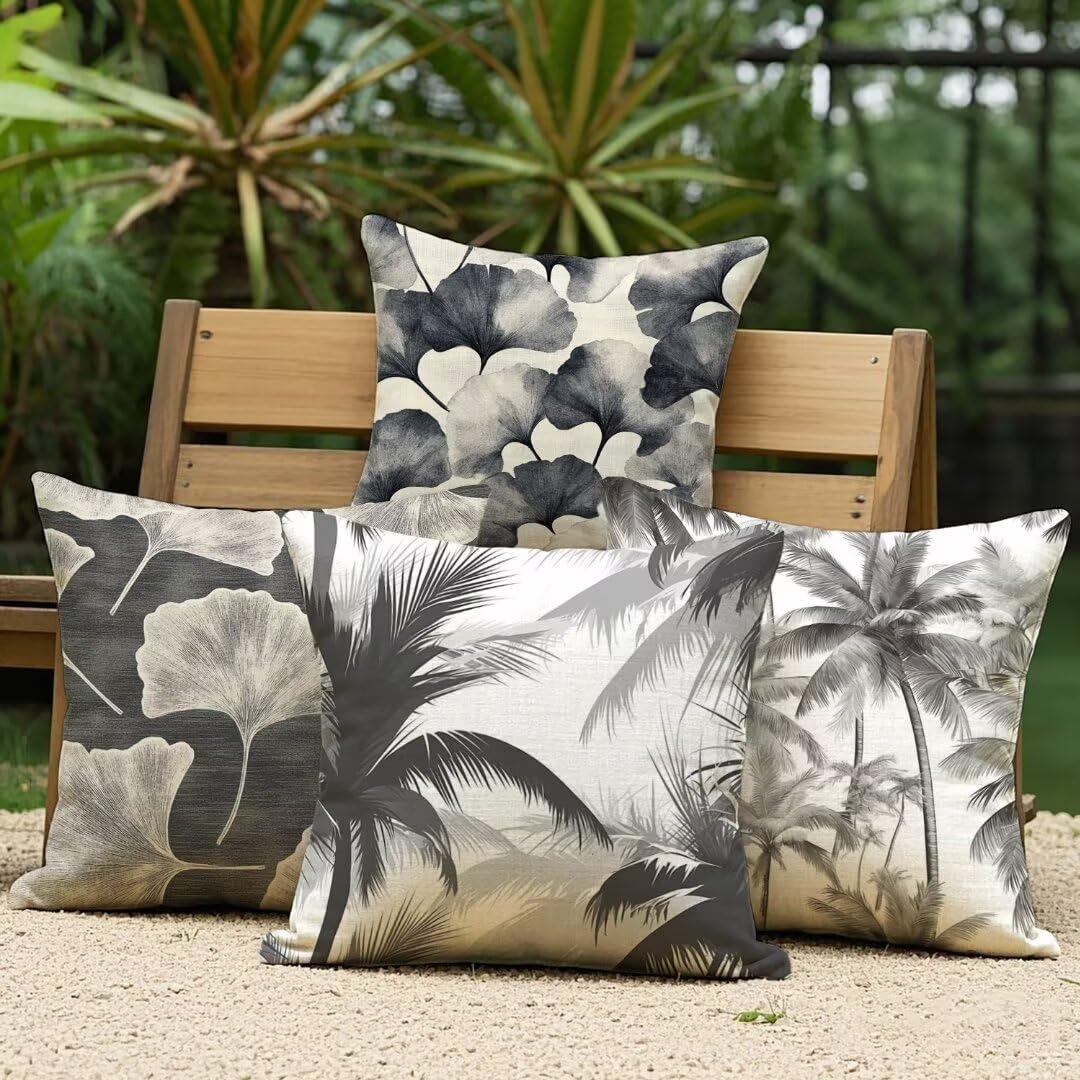 Fundas Cojines 55x55 cm Exterior Cojines Gris Fundas de Almohada Juego de 4, Cuadrados Funda Cojin Hoja Almohadas con Cremallera, Sofa Cama Decorativos para Hogar, Jardín, Salón y Dormitorio Ym267