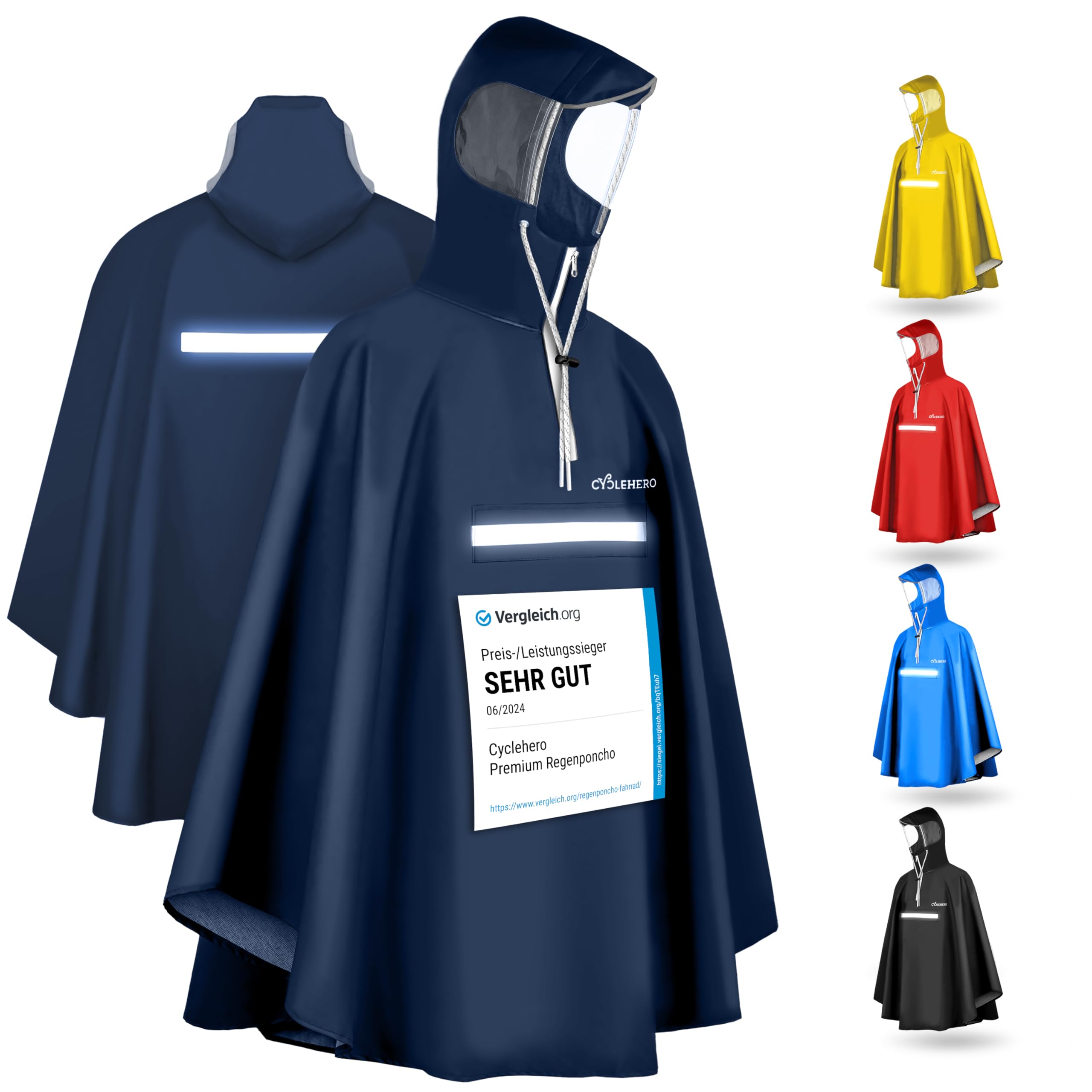 Regenponcho Fahrrad extra wasserdicht und robust - TEST SEHR GUT - Premium Regencape Fahrrad mit Reflektoren, Sichtfenster - Regenbekleidung als Regenponcho Herren und Damen - Regenjacke