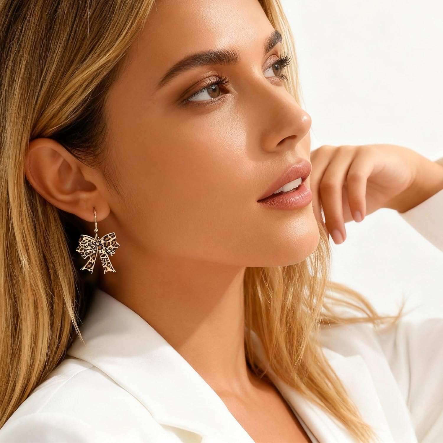 Leopard Earrings for Women Bow Leopard Print Dangling Animal Print Brown Earrings Jewelry Gift - Image 2