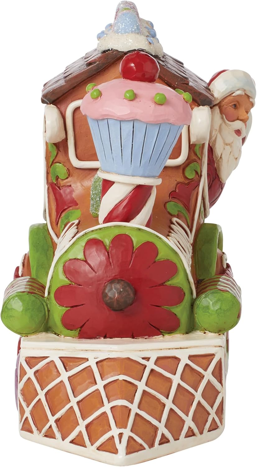 Enesco Jim Shore Heartwood Creek Gingerbread Christmas Santa in Train Engine Figurine- Stone Resin Hand Painted Crafted Collectible Santa Figurines Christmas Home Decor Statue, 4.62 Inch
