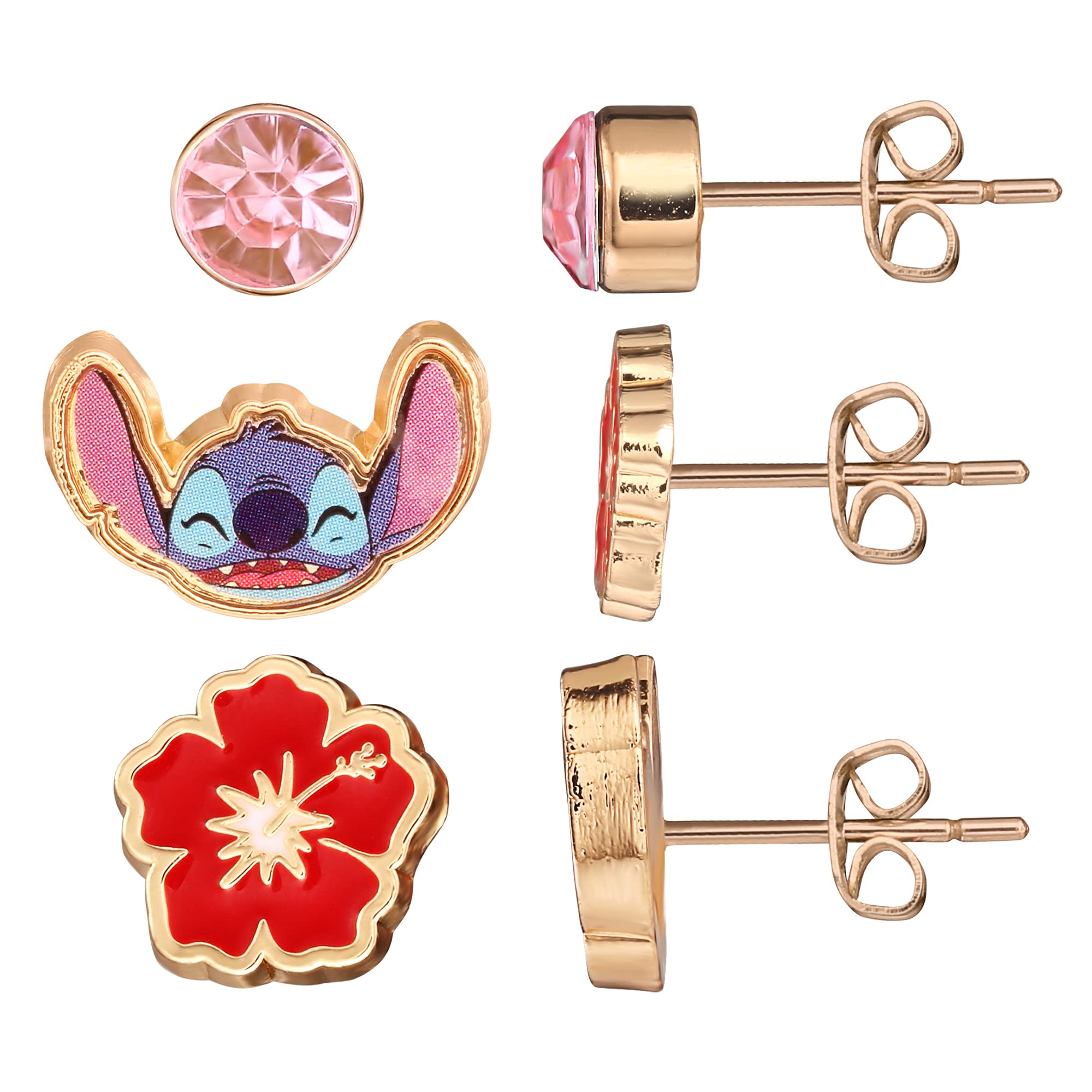 Set 3 Pendientes Stitch Flor