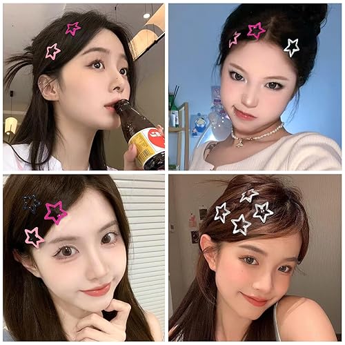 Miniatura 2 de 50 pinzas para el cabello de estrella rosa, Y2K, pinzas para el cabello con estrella plateada, pasadores de metal para el cabello, antideslizantes,