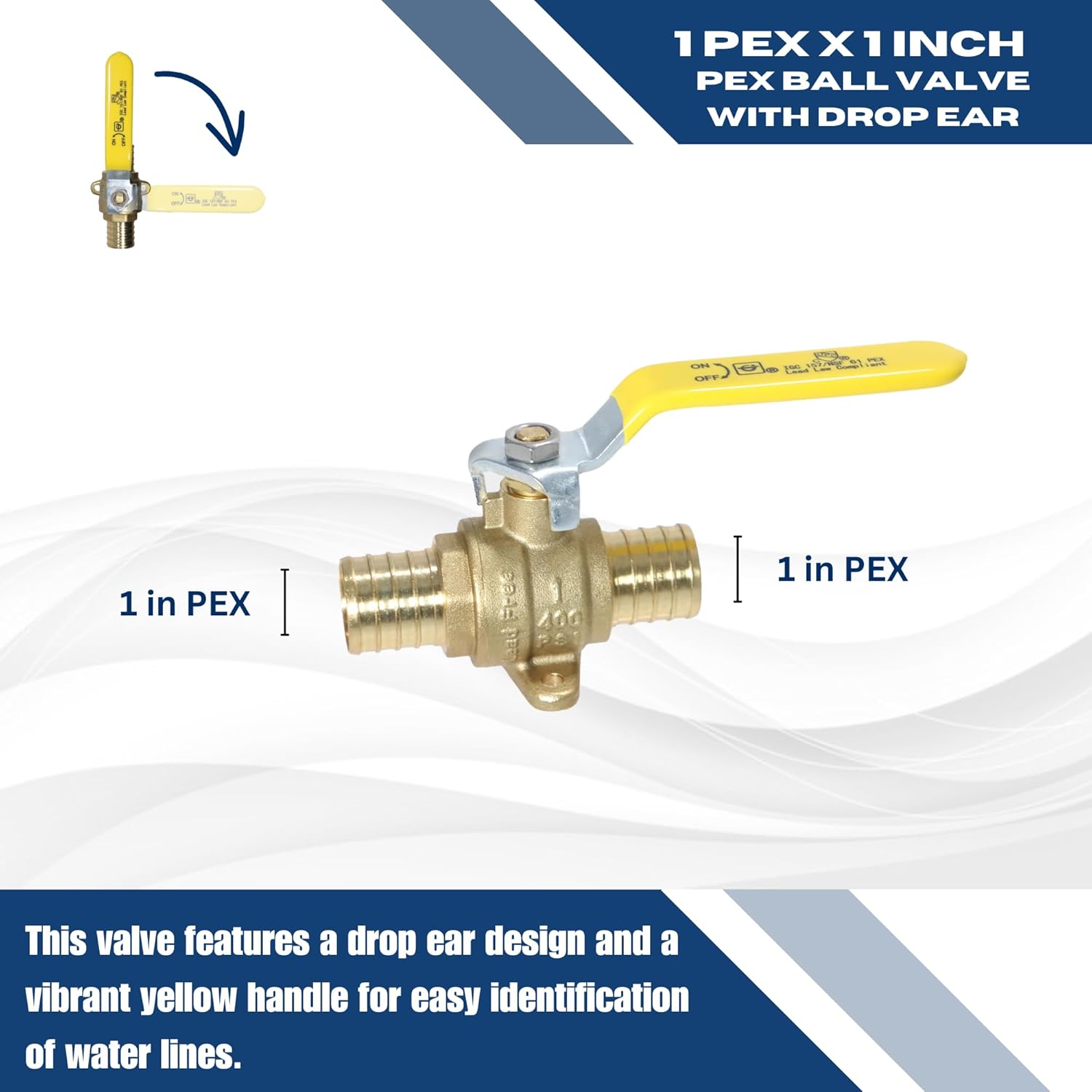 XFITTING Barb Crimp Pex 1 Inch Ball Valve With Drop Ear, 24-3-5=4XX, 4 Pieces